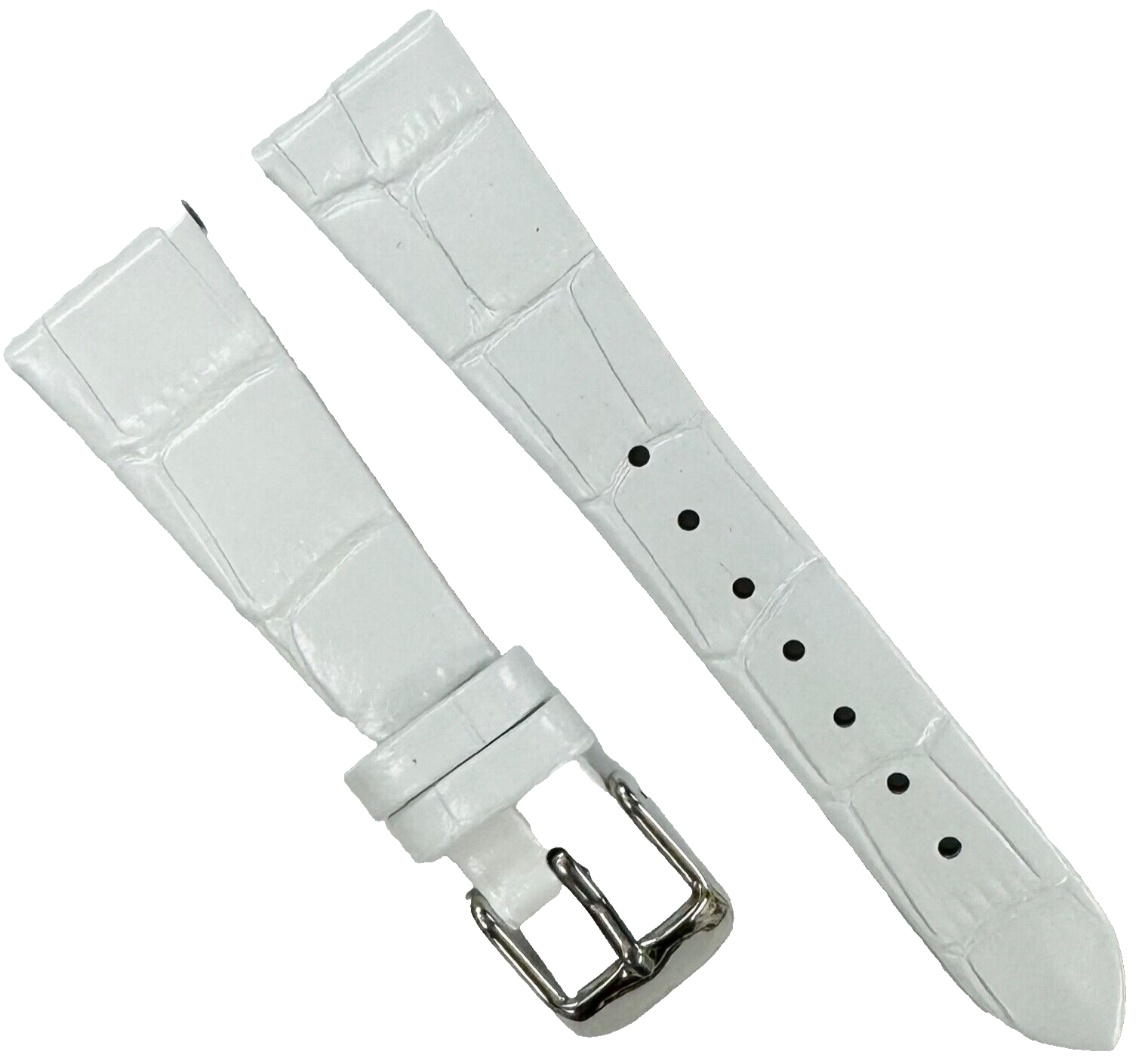New Watch Band White Genuine Leather Alligator Grain (Flat, Short) 18x14 MM