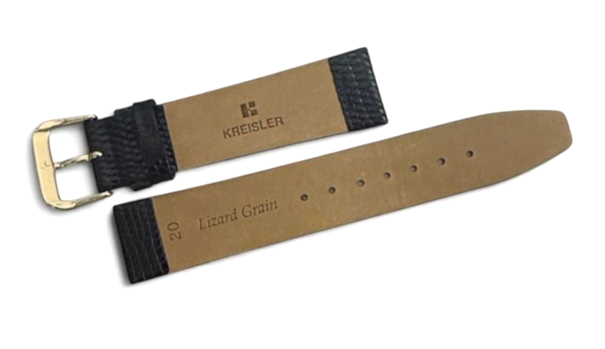 20mm Kreisler Lizard Grain Black Leather Watch Band with gold buckle