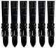 6PCS Black Leather Flat Unstitched Alligator Grain Watch Band Size 18MM