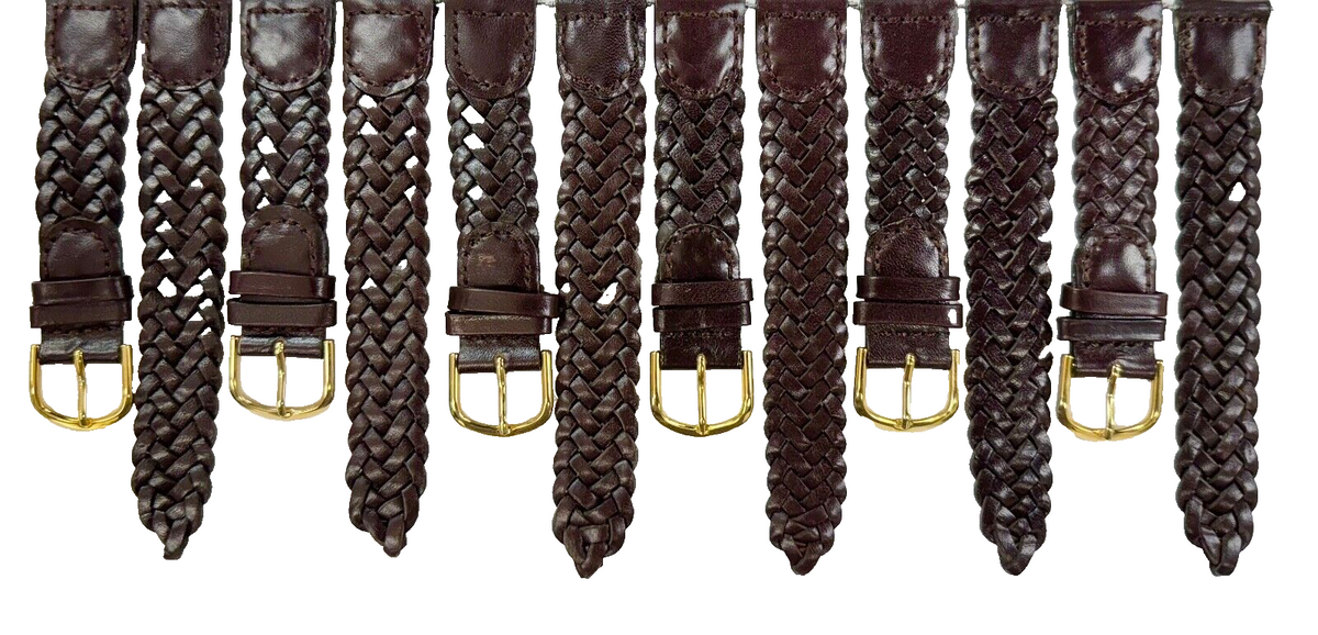 16MM, LOT OF 6 WATCH BANDS BRAIDED BROWN GENUINE LEATHER