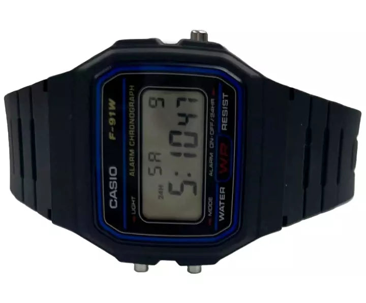 Casio Silicone Strap Black Alarm 593 F-91W Day Date