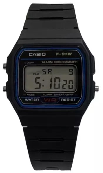 Load image into Gallery viewer, Casio Silicone Strap Black Alarm 593 F-91W Day Date
