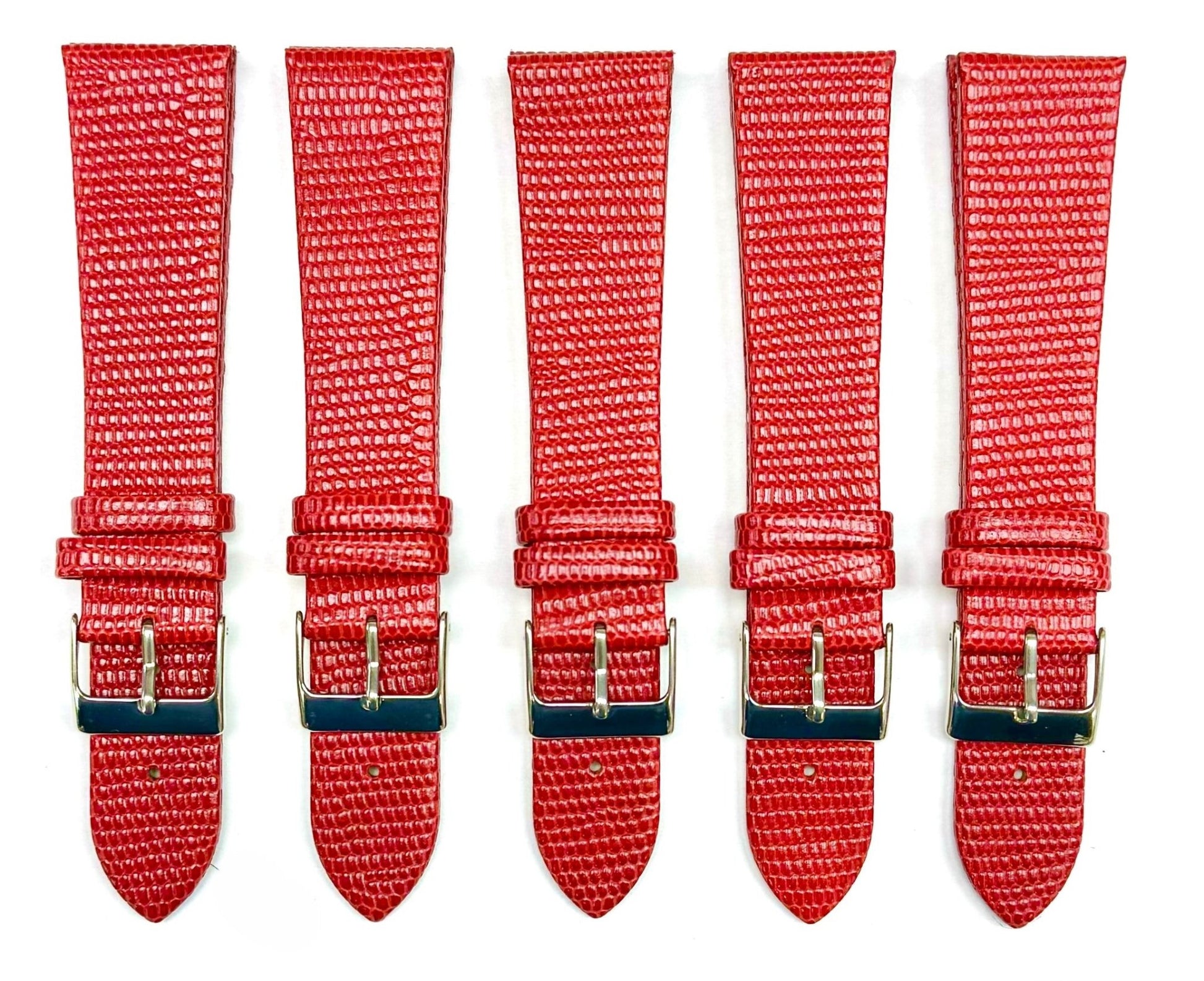 12 - 24 mm Italian Genuine Leather RED Lizard Grain Flat Watch Band - Universal Jewelers & Watch Tools Inc.