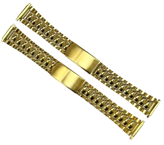 Load image into Gallery viewer, 16-20MM Oyster Style Gold Tone Stainless Steel Band with regular fold-over clasp
