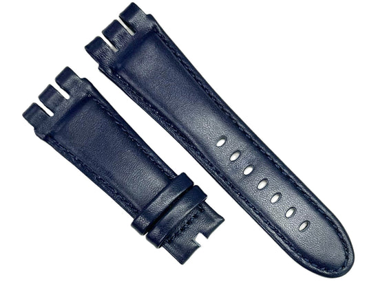 23mm Genuine Leather, Blue Plain Watch Band for SWATCH Watches, Padded & Stitched - Universal Jewelers & Watch Tools Inc.