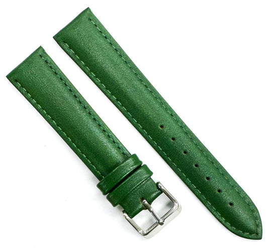 18mm Italian Genuine Leather Plain Dark Green, Padded & Stitched Watch Band - Universal Jewelers & Watch Tools Inc.