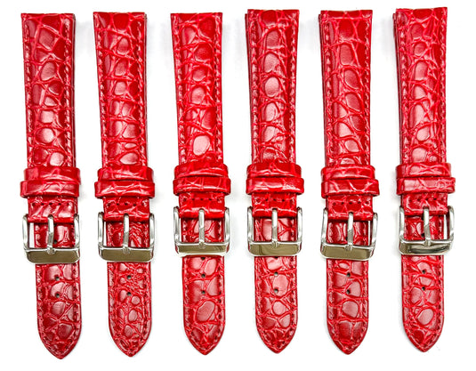 (18-24) mm Genuine Leather Red Crocodile Grain Watch Band, Padded & Stitched, Extra Long