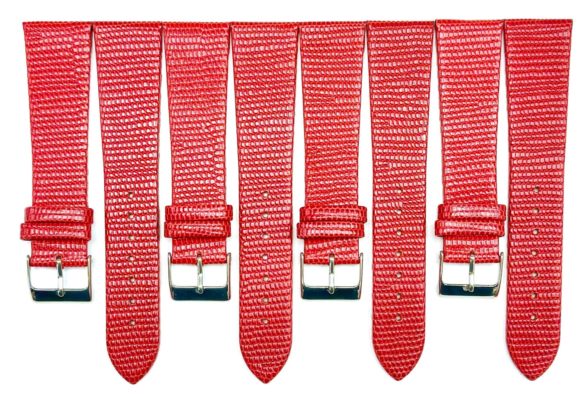 12 - 24 mm Italian Genuine Leather RED Lizard Grain Flat Watch Band - Universal Jewelers & Watch Tools Inc.
