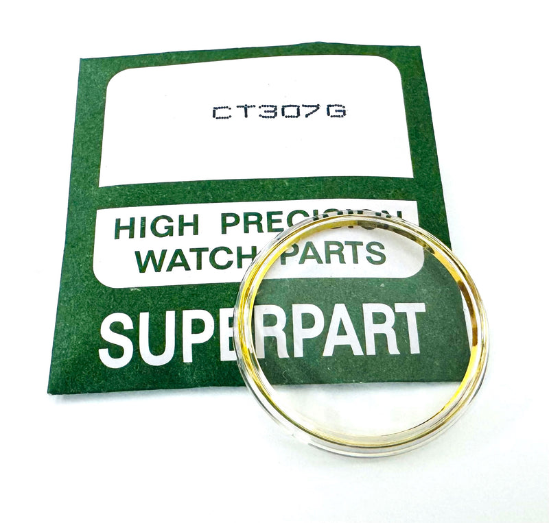 Load image into Gallery viewer, 30.7mm Acrylic Crystal with Gold Tension Ring, SEIKO Style Flat Top
