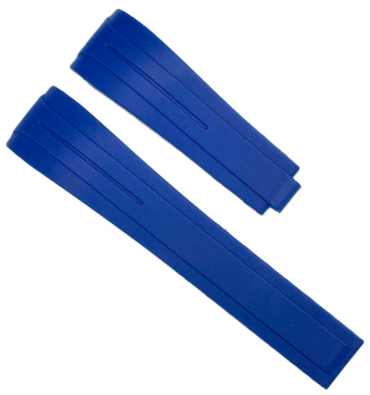 20mm Curved-End Vulcanized Rubber Watch Band for ROLEX Watches, Blue Color