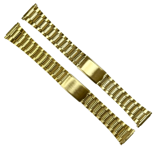 16 - 22MM Textured Oyster Style Gold Tone Stainless Steel Band with fold - over clasp - Universal Jewelers & Watch Tools Inc.