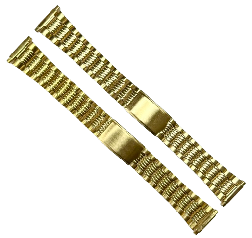 16-22MM Textured Oyster Style Gold Tone Stainless Steel Band with fold-over clasp