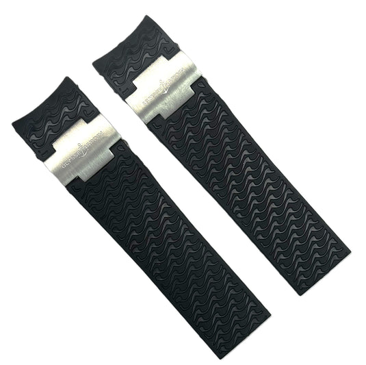 22mm Black Curved Rubber Watch Band for ULYSSE NARDIN Maxi Marine Watches