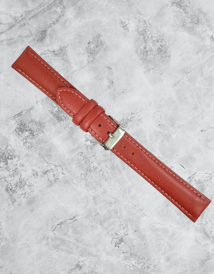 16-30mm Genuine Leather Plain RED watch band with white stitches, padded