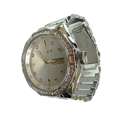 Load image into Gallery viewer, Elgin Men&#39;s Silver Watch &amp; Matching Bracelet Set – Gold Markers | FG180016SST
