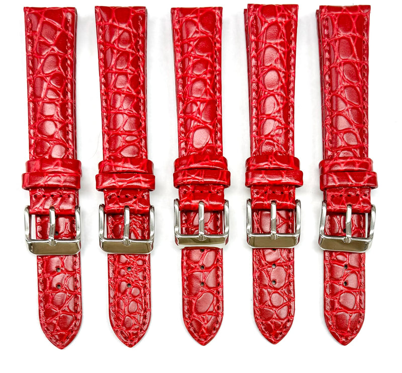 Load image into Gallery viewer, (18-24) mm Genuine Leather Red Crocodile Grain Watch Band, Padded &amp; Stitched, Extra Long
