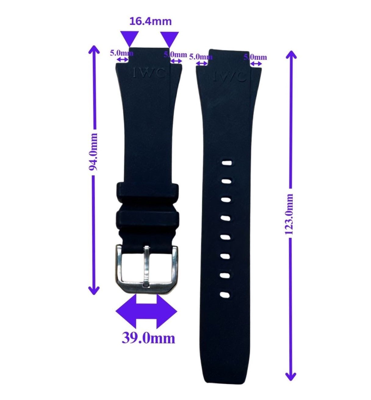 Premium IWC Silicone Watch Strap – Black Rubber Band 16.4mm | Fits Aquatimer, Ingenieur, GST Models - Universal Jewelers & Watch Tools Inc.