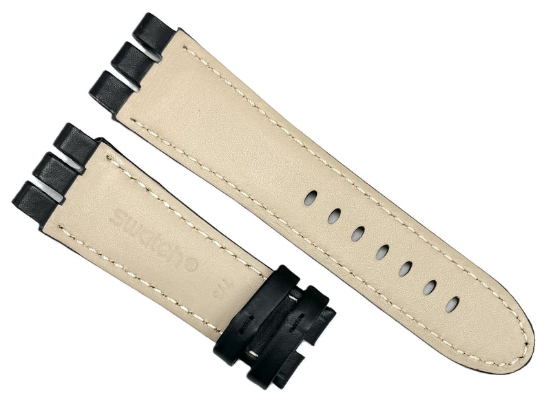 Load image into Gallery viewer, 23mm Genuine Leather, Black Plain Watch Band for SWATCH Watches, Padded &amp; Stitched
