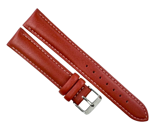 Load image into Gallery viewer, 16-30mm Genuine Leather Plain RED watch band with white stitches, padded
