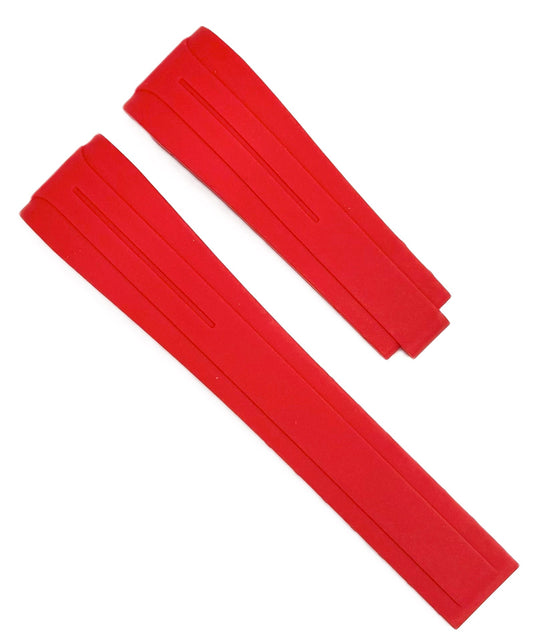 20mm Curved-End Vulcanized Rubber Watch Band for ROLEX Watches, Red Color