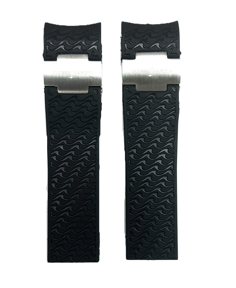 Load image into Gallery viewer, 22mm Black Curved Rubber Watch Band for ULYSSE NARDIN Maxi Marine Watches
