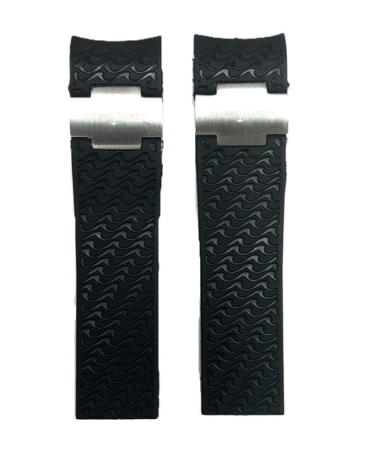 22mm Black Curved Rubber Watch Band for ULYSSE NARDIN Maxi Marine Watches