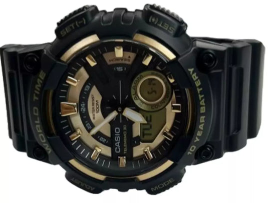 Casio Men's AEQ-110 Heavy Duty Quartz Black & Gold Resin Sports Men's Watch