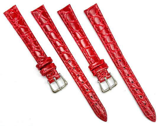 (8-14) mm Genuine Leather Red Crocodile Grain Watch Band, Padded & Stitched for Ladies