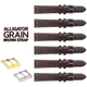 6PCS BROWN Leather Flat Unstitched Alligator Grain Watch Band Sizes 12MM - 24MM - Universal Jewelers & Watch Tools Inc.