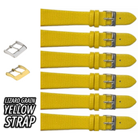 6PCS Lizard Grain Flat YELLOW Unstitched Genuine Leather Watch Band Size (12MM-24MM)