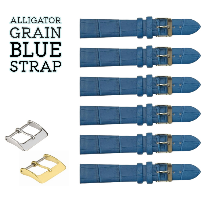 Load image into Gallery viewer, 6PCS BLUE Leather Flat Unstitched Alligator Grain Watch Band Sizes 12MM-24MM
