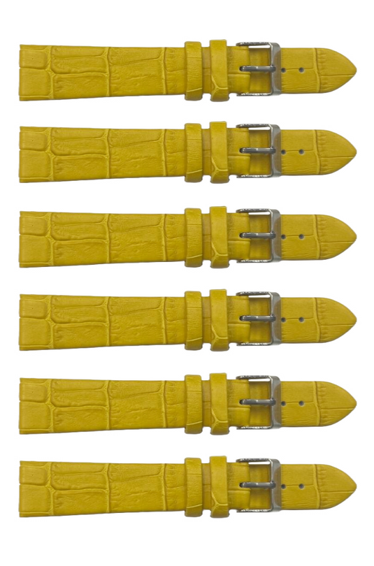 6PCS YELLOW Leather Flat Unstitched Alligator Grain Watch Band Sizes 12MM-24MM