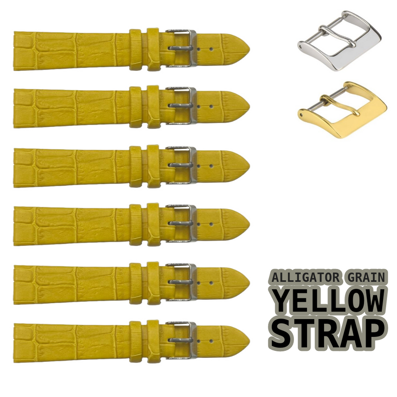 Load image into Gallery viewer, 6PCS YELLOW Leather Flat Unstitched Alligator Grain Watch Band Sizes 12MM-24MM
