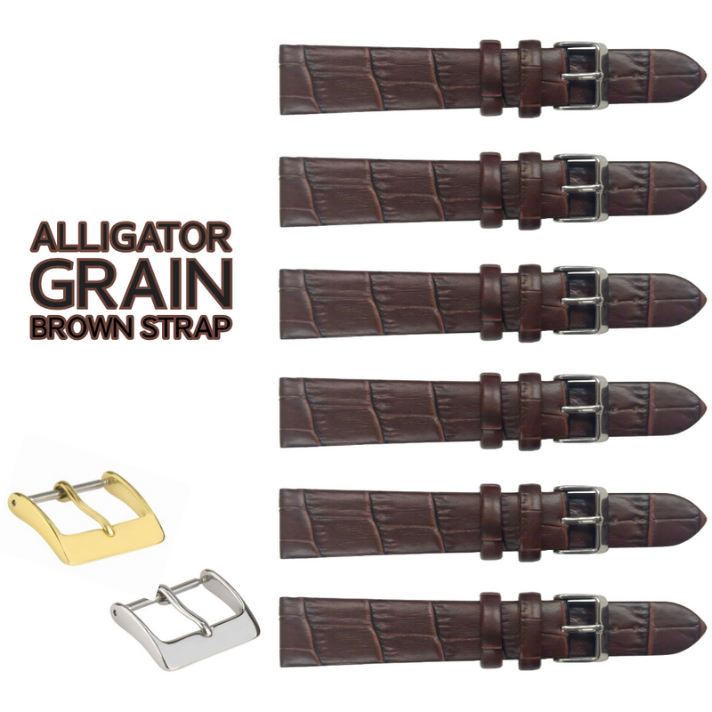 Load image into Gallery viewer, 6PCS BROWN Leather Flat Unstitched Alligator Grain Watch Band Sizes 12MM-24MM
