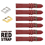 6PCS RED Leather Flat Unstitched Alligator Grain Watch Band Sizes 12MM-24MM