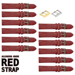 12PCS RED Leather Flat Unstitched Alligator Grain Watch Band Sizes 12MM-24MM