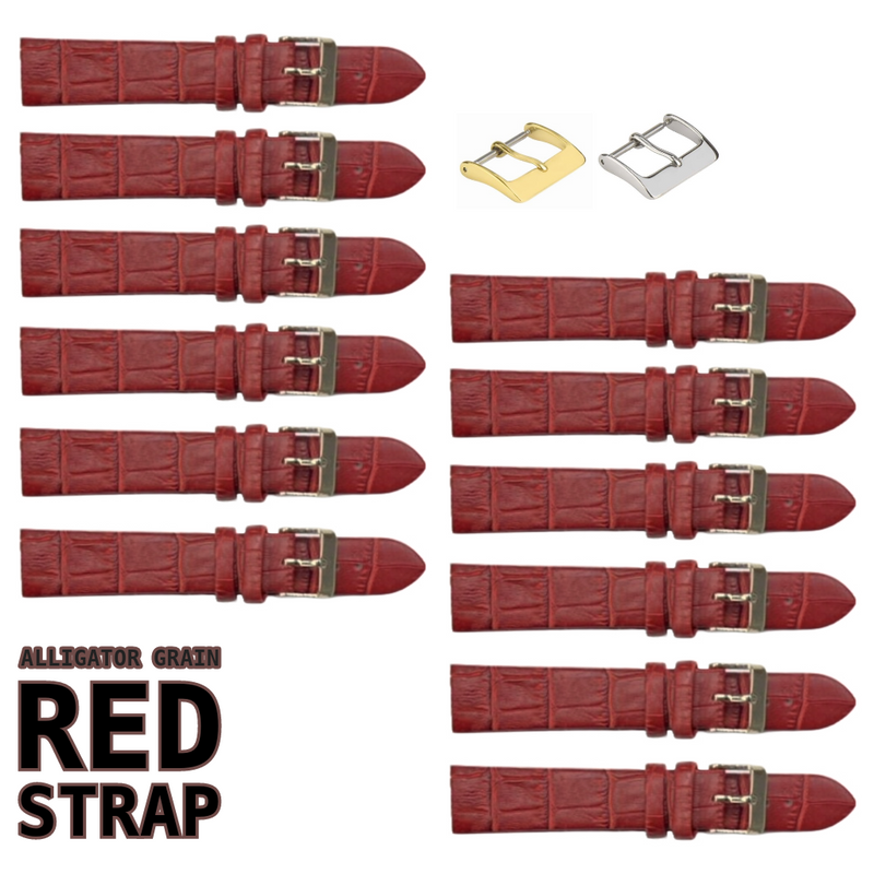 Load image into Gallery viewer, 12PCS RED Leather Flat Unstitched Alligator Grain Watch Band Sizes 12MM-24MM
