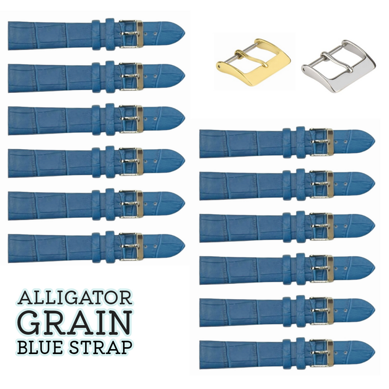 Load image into Gallery viewer, 12PCS BLUE Leather Flat Unstitched Alligator Grain Watch Band Sizes 12MM-24MM
