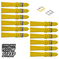12PCS Lizard Grain Flat YELLOW Unstitched Genuine Leather Watch Band Size (12MM-24MM)
