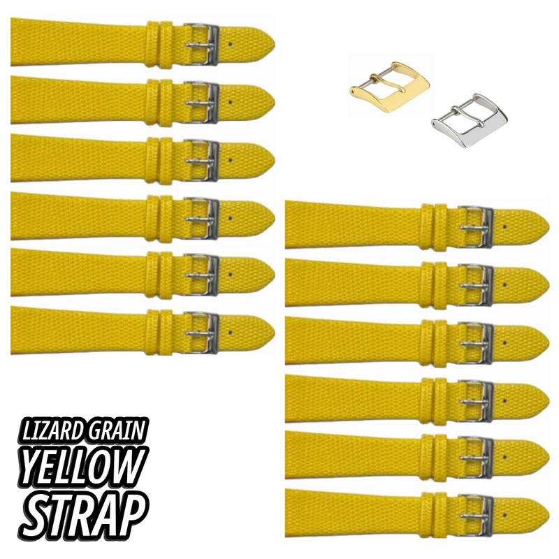 Load image into Gallery viewer, 12PCS Lizard Grain Flat YELLOW Unstitched Genuine Leather Watch Band Size (12MM-24MM)
