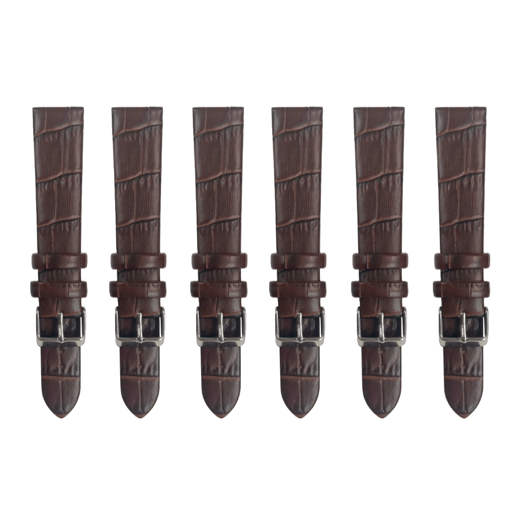 6PCS BROWN Leather Flat Unstitched Alligator Grain Watch Band Sizes 12MM - 24MM - Universal Jewelers & Watch Tools Inc.