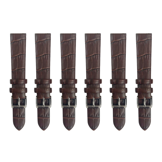 6PCS BROWN Leather Flat Unstitched Alligator Grain Watch Band Sizes 12MM-24MM