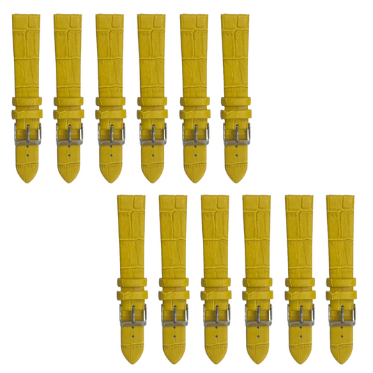 12PCS YELLOW Leather Flat Unstitched Alligator Grain Watch Band Sizes 12MM-24MM