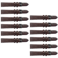 12PCS BROWN Leather Flat Unstitched Alligator Grain Watch Band Sizes 12MM-24MM