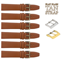 6PCS TAN BROWN Leather Flat Plain Unstitched Watch Band Sizes 18MM-24MM