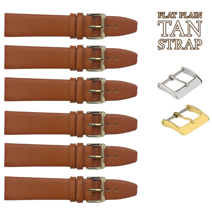 6PCS TAN BROWN Leather Flat Plain Unstitched Watch Band Sizes 18MM-24MM