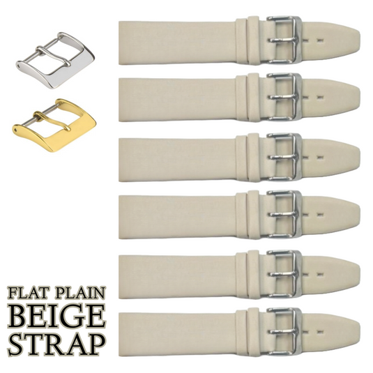 6PCS BEIGE Leather Flat Plain Unstitched Watch Band Sizes 18MM-22MM