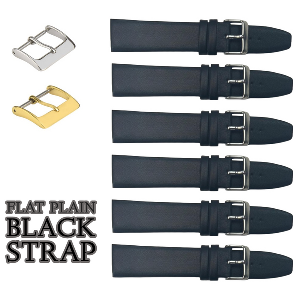6PCS Black Leather Flat Plain Unstitched Watch Band Sizes 8MM-26MM