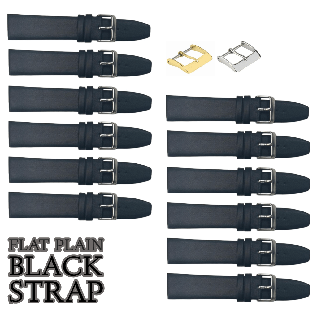 12PCS Black Leather Flat Plain Unstitched Watch Band Sizes 8MM - 26MM - Universal Jewelers & Watch Tools Inc.