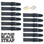 12PCS Black Leather Flat Plain Unstitched Watch Band Sizes 8MM-26MM